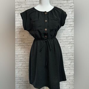Monteau Los Angeles Size Small Black Dress Short Sleeve Buttons